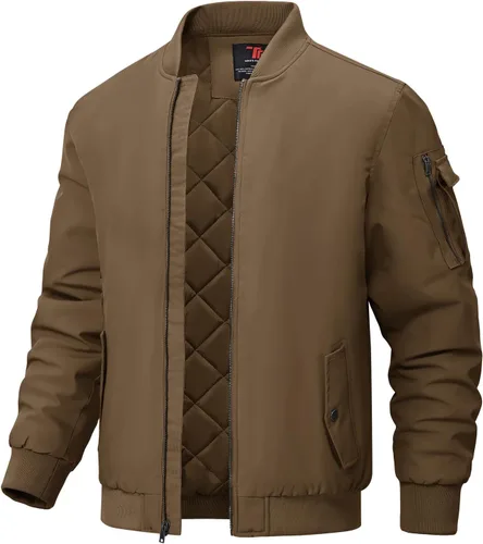 Vista 8 de BGOWATU - Chaqueta para hombre, impermeable, acolchada, tipo bomber, casual, para otoño e invierno, cálida y acolchada