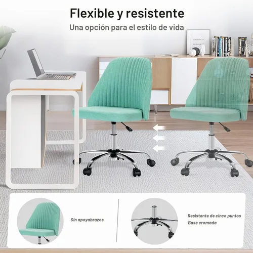 Vista 6 de YSSOA Silla de escritorio de oficina con respaldo y ruedas, silla de tela para computadora, sin brazos, altura ajustable, cómoda silla de tocador