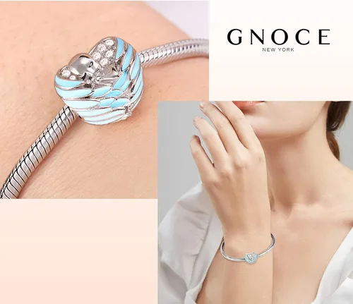 Vista 5 de GNOCE - Abalorio para bebé, plata de ley 925, con alas de ángel, con forma de czs, apto para pulseras, collares, regalos para madres y amigos