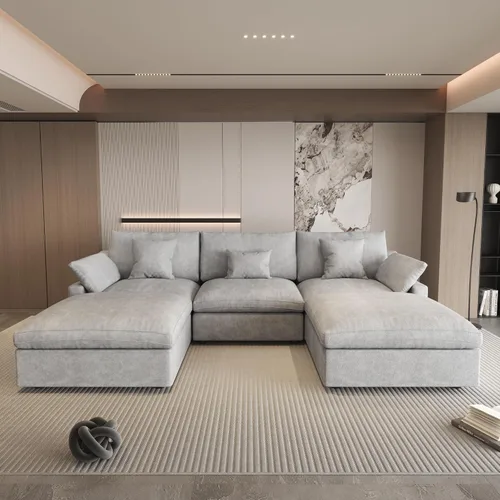Vista 48 de WJShome Sofá Seccional Cloud Couch de 83 pulgadas para sala de estar, sofá seccional modular relleno de plumón, sofás en forma de L con otomana