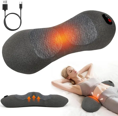 Vista 9 de Almohada eléctrica 3 en 1 para masaje lumbar, masajeador de espalda con calor, altura ajustable para cama y silla, almohada de apoyo de espalda