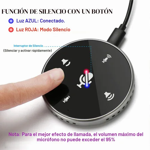 Vista 2 de Micrófono de conferencia USB mejorado con altavoz, micrófono de computadora omnidireccional para computadora portátil con sensor táctil
