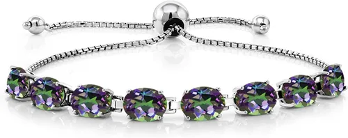 Vista 141 de Gem Stone King Pulsera de plata de ley 925 con piedra natal ovalada de 0.276 x 0.197 in para mujer, totalmente ajustable hasta 9 pulgadas