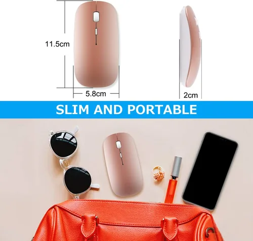 Vista 7 de Ratón inalámbrico Bluetooth de 2.4 GHz, modo doble, delgado, recargable, mouse inalámbrico silencioso USB, 3 DPI ajustables, compatible con laptop
