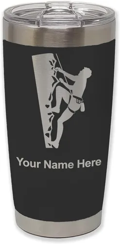 Vista 14 de LaserGram 20oz Vacuum Insulated Tumbler Mug, Rock Climber, Personalized Engraving Included (Coral)