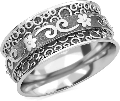 Vista 13 de Shop LC 925 Sterling Silver Boho Spinner Fidget Anxiety Ring for Women 3 rayas.