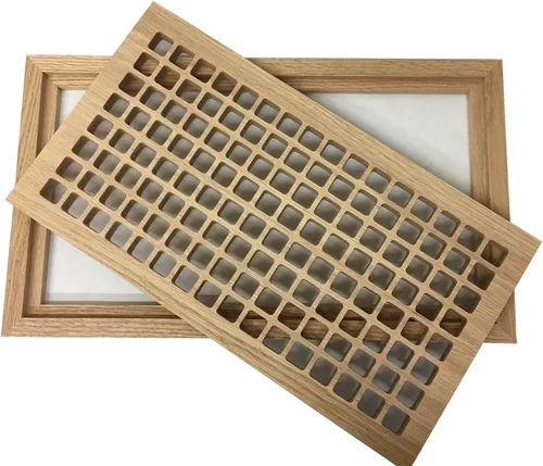 Vista 4 de Rejilla de ventilación de madera de roble blanco de 8 x 16 pulgadas, montaje empotrado con marco, estilo Eggcrate, sin terminar