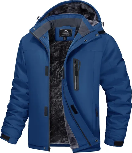 Vista 9 de MAGCOMSEN - Abrigos de invierno para hombre, impermeables, con forro polar, parka, con capucha, para esquiar, senderismo, trabajo Negro