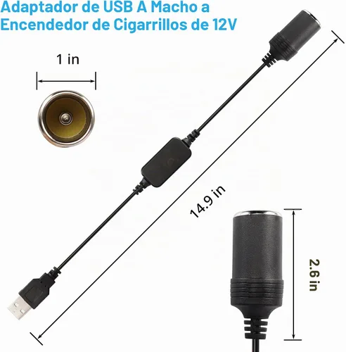 Vista 7 de CERRXIAN Cable de alimentación adaptador de toma de mechero de cigarrillos de 12V 8W macho USB A de 1 pie para cámara de salpicadero, GPS, tiras