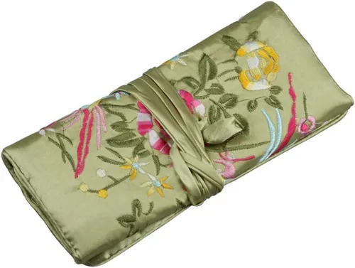 Vista 8 de Bolsa organizadora de joyas de seda oriental, estuche de almacenamiento de viaje, color rosa intenso