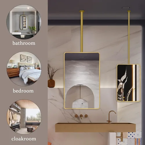 Vista 3 de Espejo rectangular cuadrado montado en el techo, moderno espejo de maquillaje de baño, transparente y práctico para dormitorio, sala de estar