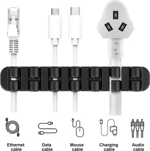 Vista 5 de SOULWIT Soporte de Cable Mejorado, Clips Organizadores de Gestión de Cables de Silicona Autoadhesivos para Escritorio Cable de Carga USB Cable