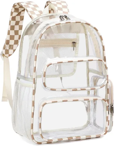 Vista 144 de CAMTOP Mochila transparente resistente y transparente para estudiantes, escuela, trabajo, festival, viajes, deportes, Beige, Mediana, Camtop Mochila