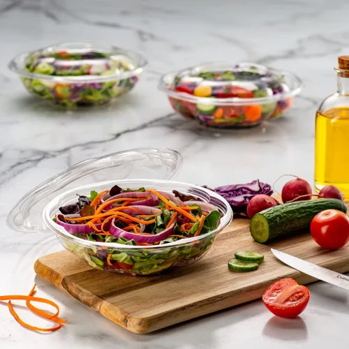 Vista 3 de GUSTO 50 cuencos de ensalada de plástico transparente con tapas, recipientes de ensalada desechables, perfectos para llevar, ensaladas y preparación