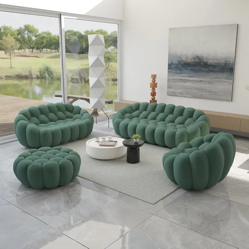 Vista 26 de JACH Juego de sofá curvado de burbujas, cómodo sofá tapizado, tela de malla 3D en forma de panal moderno para sala de estar, apartamento