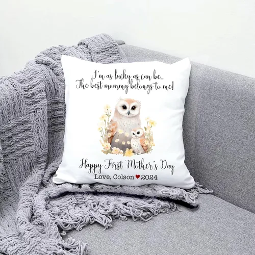Vista 3 de Funda de almohada personalizada para el primer día de la madre, diseño floral de búho, funda de almohada personalizada para el día de la madre Búho