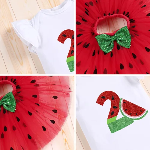 Vista 6 de IBTOM CASTLE Conjunto de ropa de 4 piezas para niñas con diseño de sandía para cumpleaños de media 12 fiesta