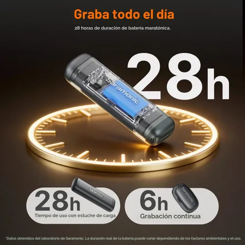 Vista 8 de Saramonic Micrófono inalámbrico Air SE para iPhone y Android, receptor dual (USB-C + Lightning), cancelación de ruido AI, 48 kHz/24 bits