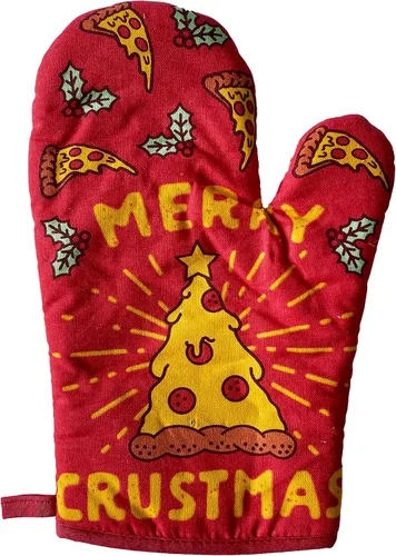 Vista 2 de Crazy Dog T-Shirts Merry Crustmas - Guante de cocina con gráfico de pizza de Navidad