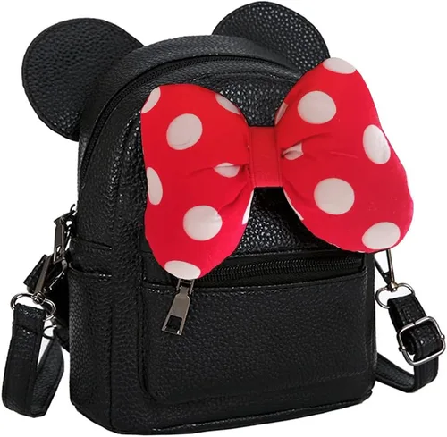 Vista 2 de Mochila convertible con diseño de orejas de ratón y lunares y lazo de lentejuelas para niñas y mujeres Lazo de algodón negro con diseño de lunares