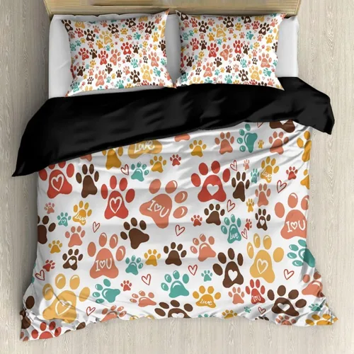 Vista 20 de Juego de funda de edredón con diseño de pata de perro, diseño de pata de cachorro, color beige, con 2 fundas de almohada