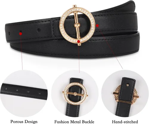 Vista 224 de Cinturón de cuero clásico con hebilla de metal para mujer con vestido de jeans