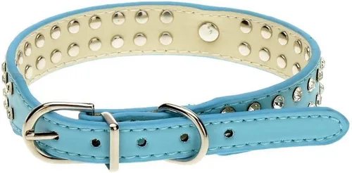 Vista 2 de Lindo collar de perro de 2 filas de diamantes de imitación con forma de corazón tachonado para perro pequeño o mediano, azul, XS