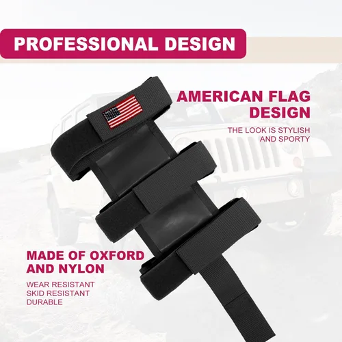 Vista 4 de 1 pieza de correa ajustable para soporte de extintor de incendios, compatible con Jeep Wrangler 1965-2022 JK JKU TJ CJ Gladiator, patrón de bandera