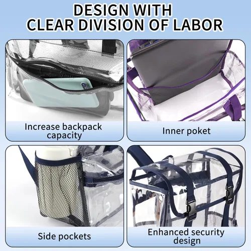 Vista 2 de Mochilas transparentes, Estilo2púrpura, Mochila transparente grande resistente Pvc Bolsa transparente