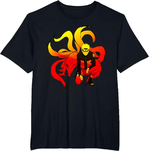 Vista 31 de Naruto Shippuden Naruto and 9 Tails - Camiseta de manga corta Negro