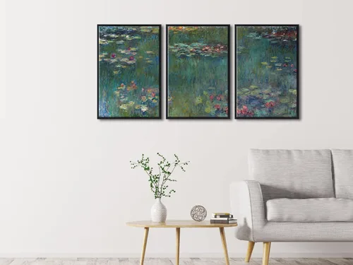 Vista 5 de Wieco Art Claude Monet - Lienzo enmarcado con 3 paneles, arte de pared de lirios de agua por Claude Monet, pinturas famosas, impresiones en lienzo