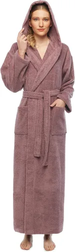 Vista 15 de Arus Bata de baño clásica con capucha para mujer, bata de algodón turco con opciones de longitud completa Negro
