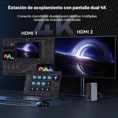Vista 4 de TobenONE 19-in-1 Laptop Docking Station Dual Monitor,10 USB C/A,2×4K HDMI