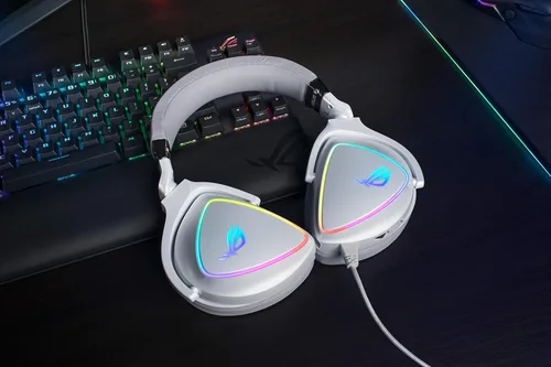 Vista 7 de ASUS Auriculares RGB ROG Delta Hi-Res ESS Quad-DAC, efecto de iluminación circular RBG Conector USB-C para PC, consolas y juegos móviles