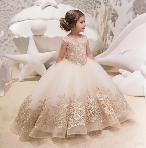 Vista 4 de Vestidos de tul para niñas de flores, vestido de fiesta de boda con nudo de lazo