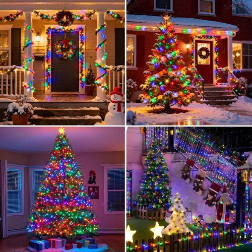 Vista 7 de Luces solares de Navidad al aire libre, 72 pies, 200 luces LED solares con 8 modos, cadena de luces de Navidad impermeable para patio, jardín