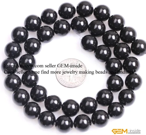 Vista 3 de GEM-Inside Shell Gemstone Loose Beads Bezhu Black Dyed 0.394 in Redondo Cristal Energía Piedra Energética Poder para hacer joyas 15 pulgadas