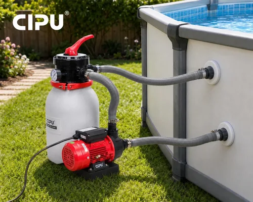 Vista 2 de CIPU Sistema de bomba de filtro de arena de 10 pulgadas, práctica válvula de 4 vías para piscinas sobre el suelo con bomba de piscina de 0.25 HP 115