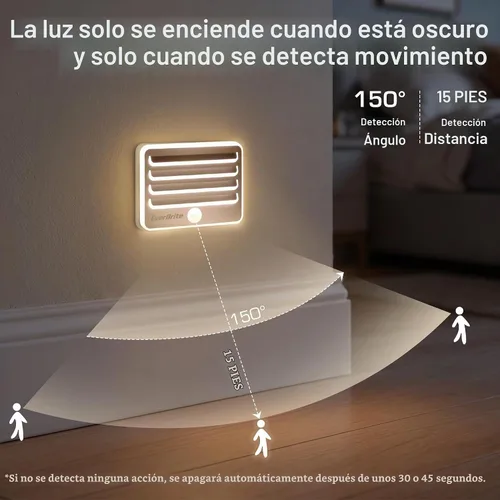 Vista 2 de EverBrite Luces nocturnas con sensor de movimiento, luz LED suave y cálida, funciona con pilas, luz nocturna autoadhesiva para dormitorio, baño