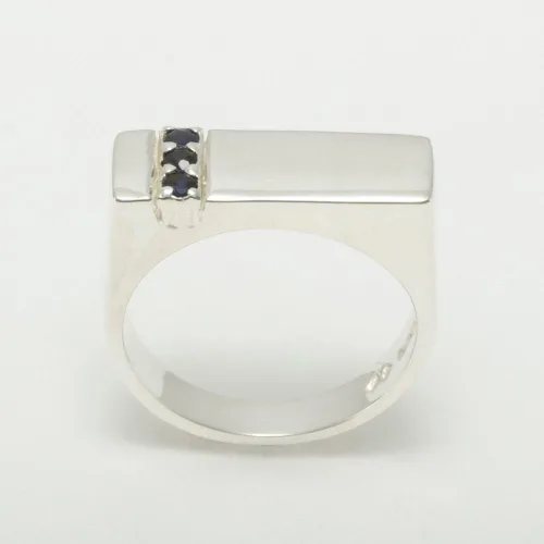 Vista 2 de Anillo de boda de plata de ley 925 con zafiro auténtico para hombre, Metal Gema, Zafiro
