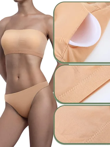 Vista 5 de Bencailor Paquete de 6 brasieres sin tirantes para mujer, brasier bandeau acolchado sin costuras con soporte sin alambre, bralette antideslizante