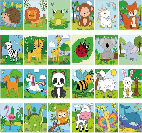 Vista 9 de Sherr Juego de 24 lienzos predibujados para pintar para adultos, lienzo preimpreso a granel, sorbo y pintura, paneles estirados, juego de pintura