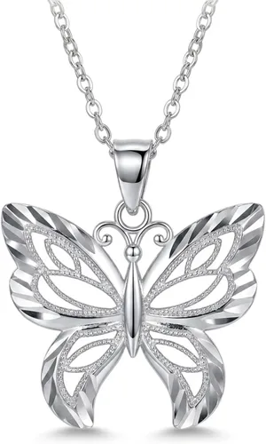 Vista 6 de Charm America - Collar con colgante de mariposa de plata - Plata de ley 925 - Collar ajustable de plata de 16"-18