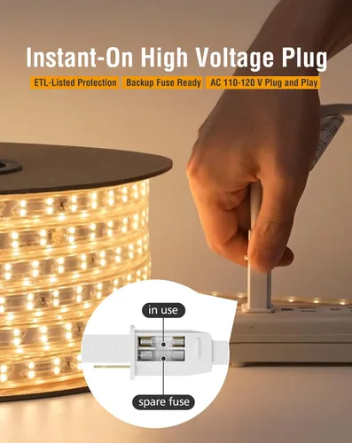 Vista 6 de Shine Decor Tira de luces LED Plus CA 120V, cuerda brillante de doble fila conectable, ETL IP65 impermeable y resistente a la intemperie para Blanco