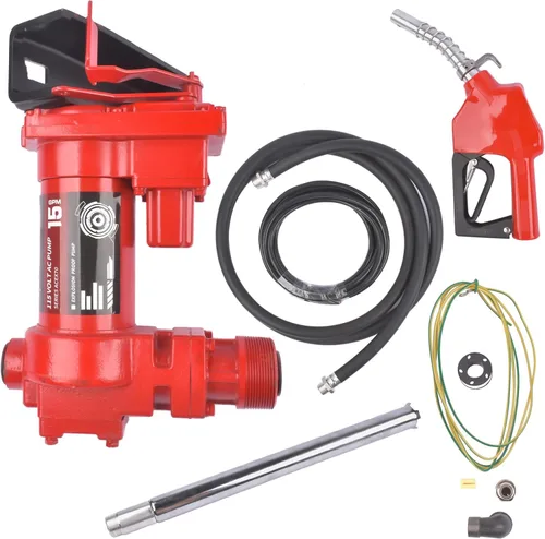 Vista 4 de Bomba de transferencia de combustible 115V 15 GPM con manguera de descarga + boquilla manual con protección contra sobrecarga térmica, para mezclas