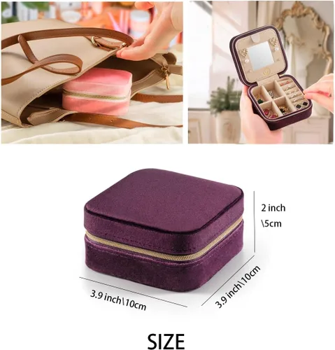 Vista 5 de ZPROW Joyero de viaje de terciopelo de felpa, organizador de joyas de viaje, estuche de viaje para joyas, joyero de viaje, pequeño joyero