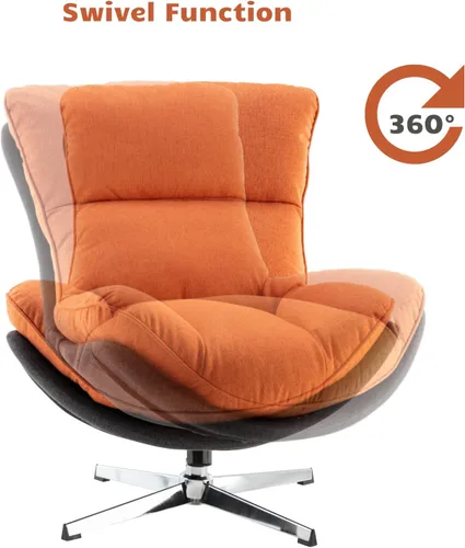 Vista 5 de HEAH-YO Silla giratoria decorativa, moderna silla de sala de estar con respaldo, silla de lectura tapizada de lino sin brazos para dormitorio