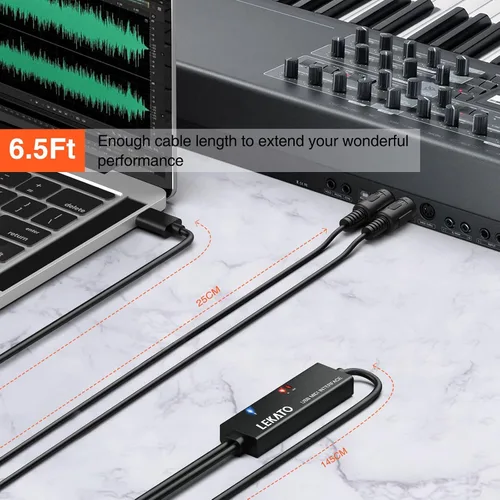 Vista 4 de LEKATO Cable MIDI, MIDI a USB C, interfaz MIDI tipo C con conexión de entrada y salida, teclado/sintetizador para edición de grabación, cable