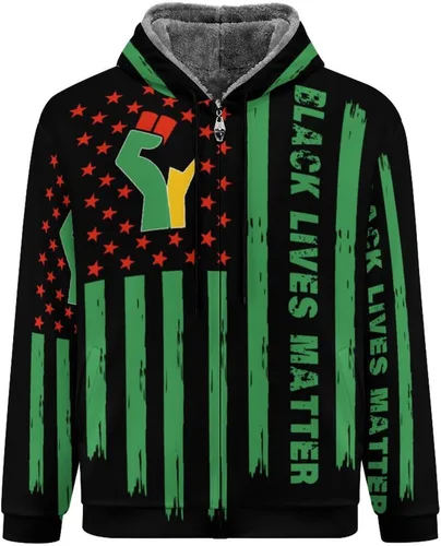 Vista 3 de Black Lives Matter - Sudadera de forro polar con capucha y cremallera para hombre, abrigo pesado