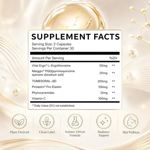 Vista 3 de MixPower L-Ergotioneina (50 mg) - Cápsulas iluminadoras y antioxidantes de la piel con tomate blanco, colágeno y ceramida para hidratación